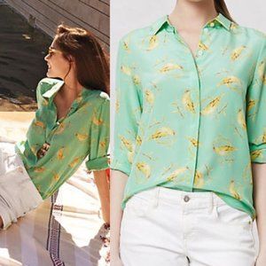 Anthro Leifsdottir Bird Print Silk Top